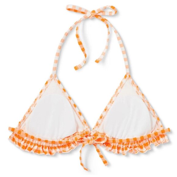 Wild Fable Size XXS 00 Orange Gingham Textured Ruffle Triangle Bikini Swim Top - Picture 4 of 8